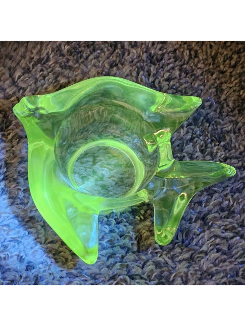 Clear Glass Fish Shaped Bowl Glow Under 365nm UV Light Manganese Glass Angelfish
